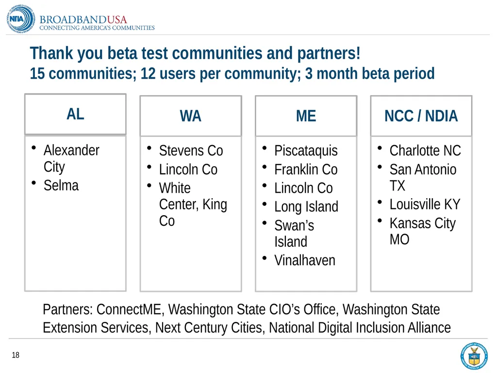 BroadbandUSA Connectivity Assessment Tool - - slide 18 of 19