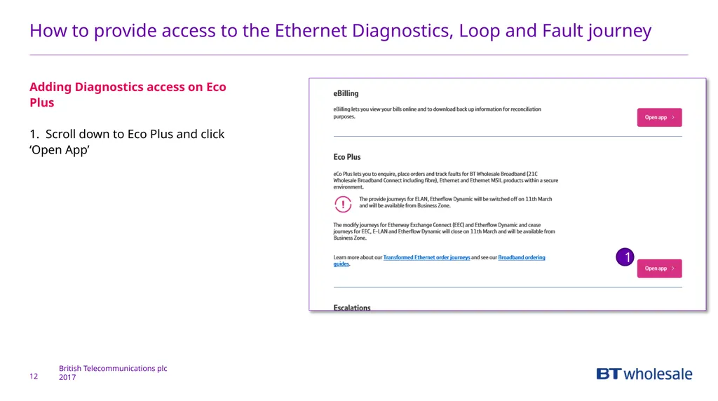 1 Getting access to the Ethernet Diagnostics and - slide 12 of 22