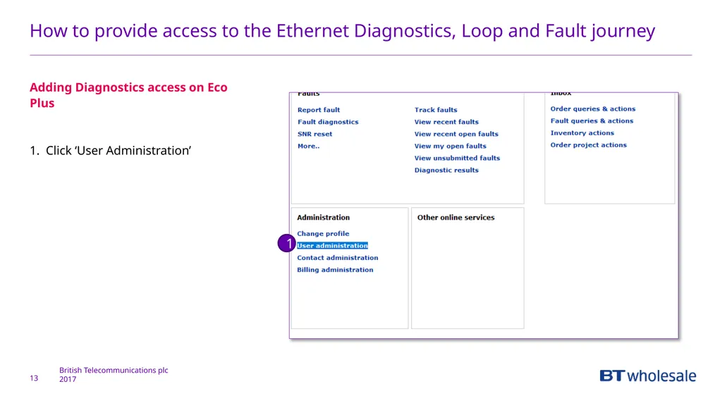 1 Getting access to the Ethernet Diagnostics and - slide 13 of 22