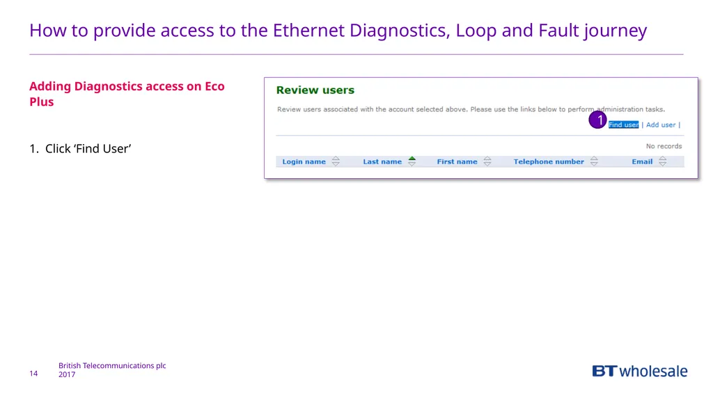 1 Getting access to the Ethernet Diagnostics and - slide 14 of 22