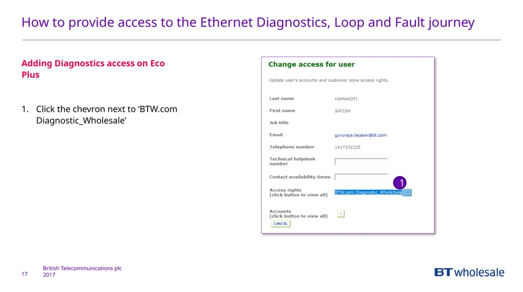 1 Getting access to the Ethernet Diagnostics and - slide 17 of 22