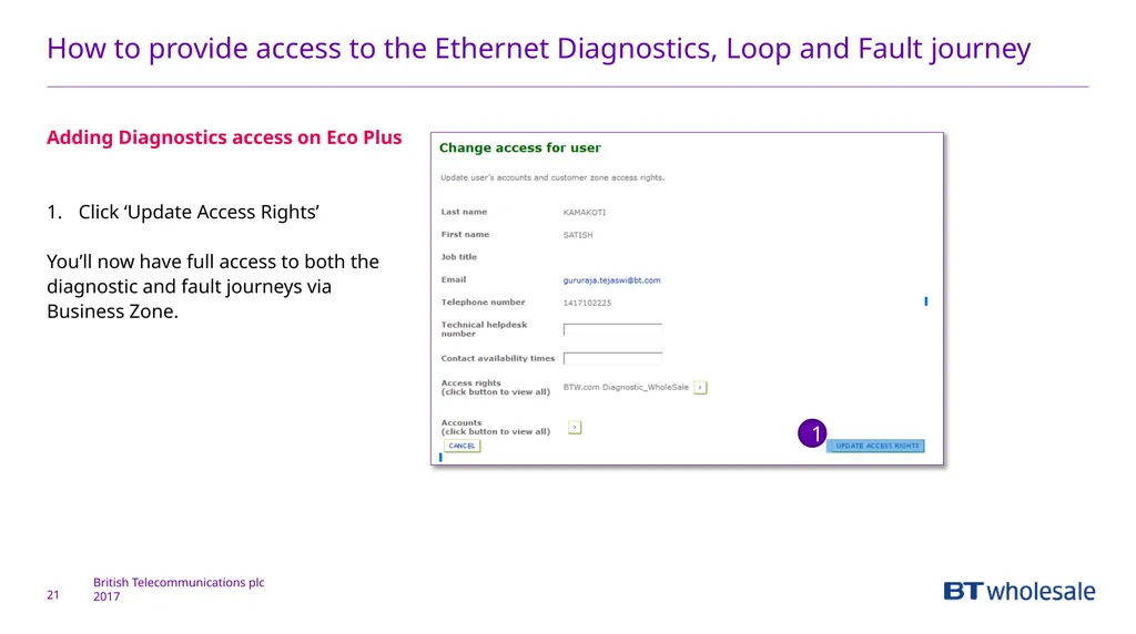 1 Getting access to the Ethernet Diagnostics and - slide 21 of 22