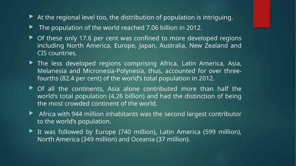 Distribution and Density of Population The - slide 8 of 9