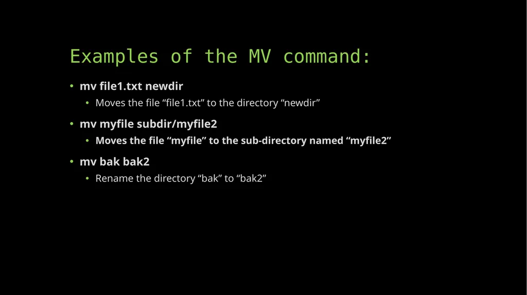 Commands: CP and MV Unix/Linux Command CP CP is - slide 5 of 5