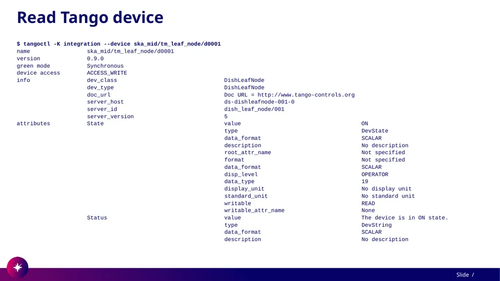Command line utility to view and test Tango - slide 20 of 37