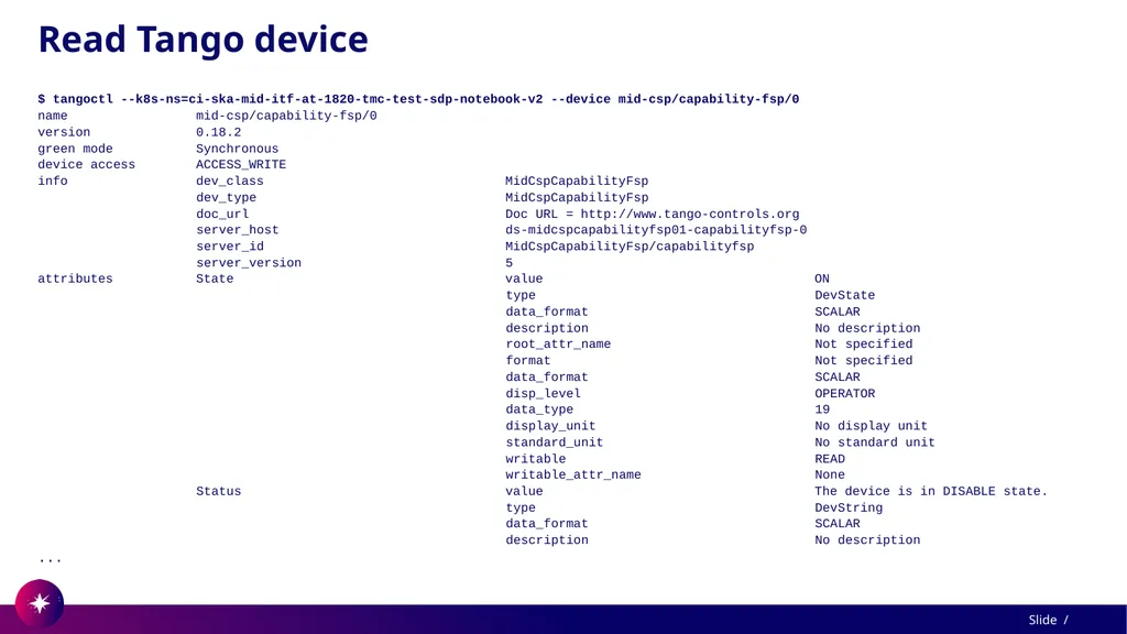 Command line utility to view and test Tango - slide 28 of 37
