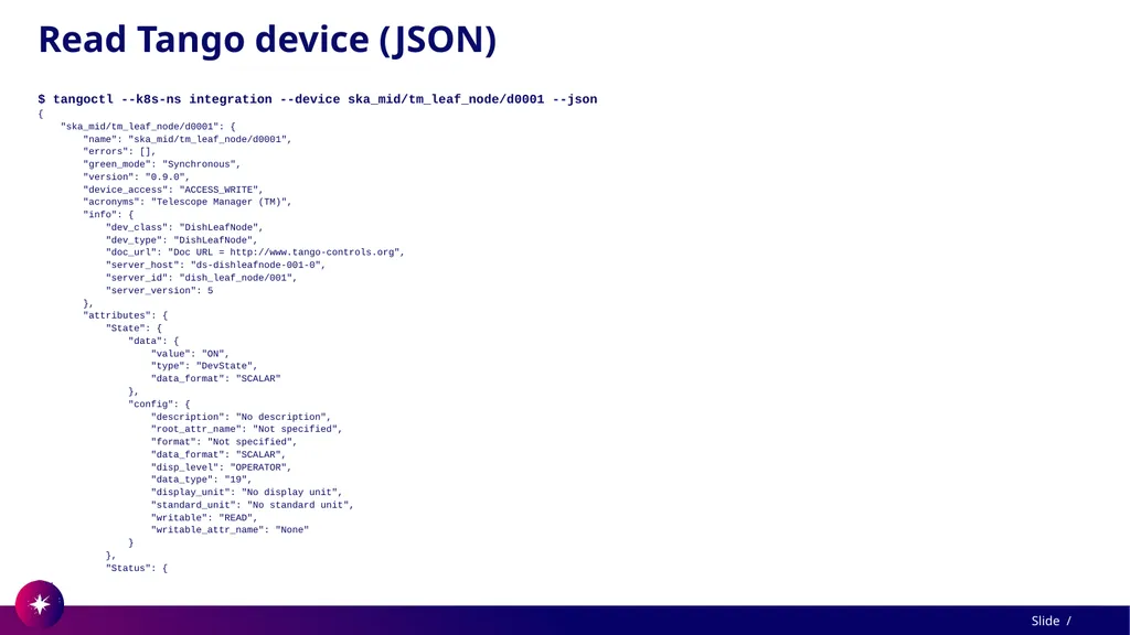 Command line utility to view and test Tango - slide 21 of 37