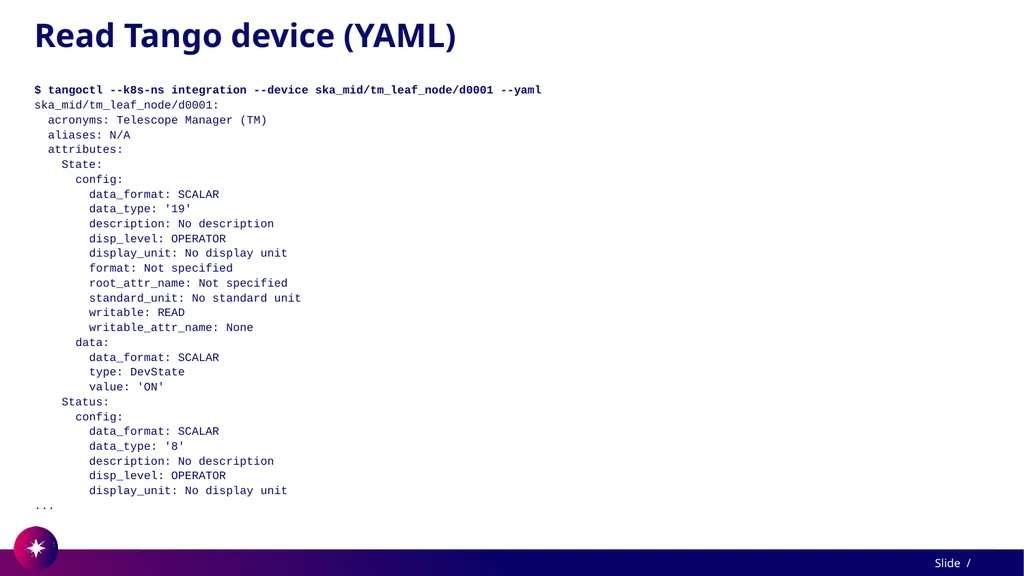 Command line utility to view and test Tango - slide 22 of 37
