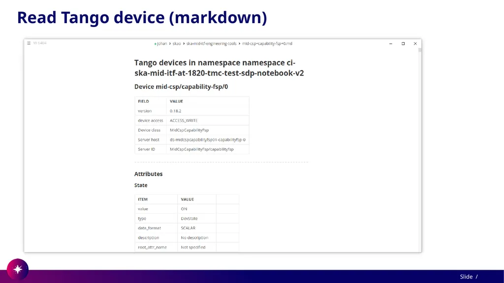 Command line utility to view and test Tango - slide 29 of 37