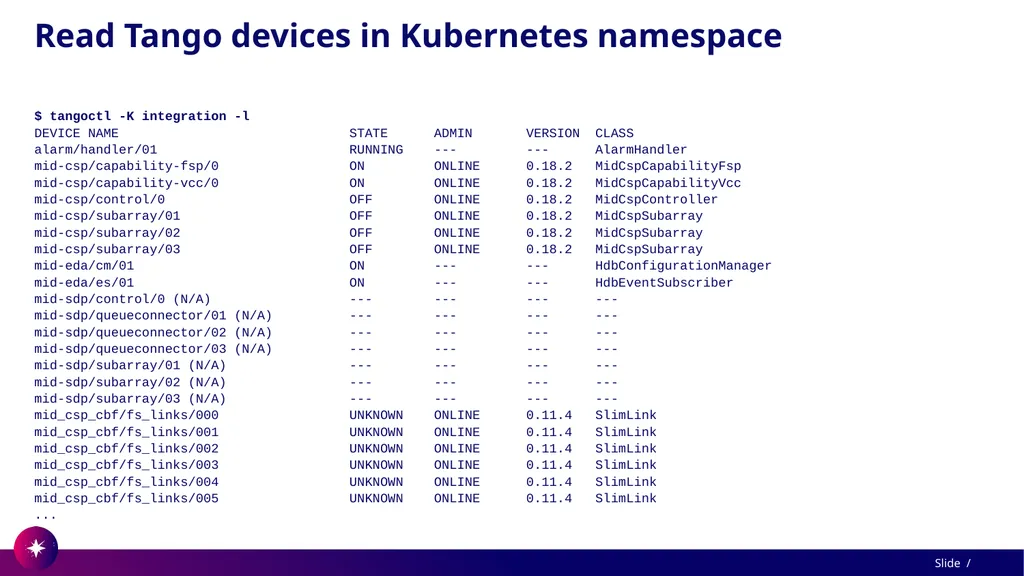 Command line utility to view and test Tango - slide 17 of 37