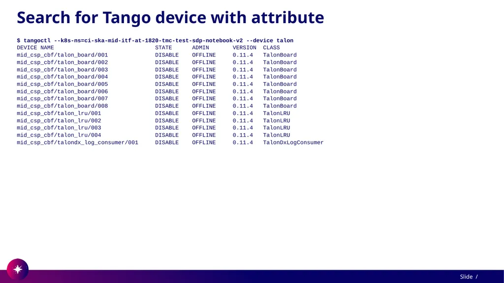 Command line utility to view and test Tango - slide 24 of 37