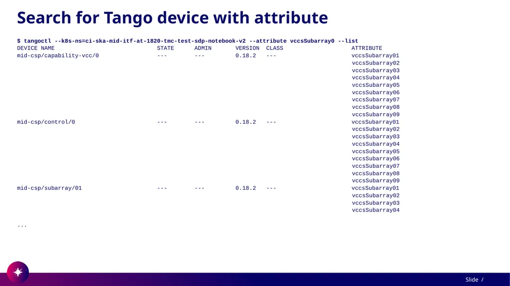 Command line utility to view and test Tango - slide 25 of 37