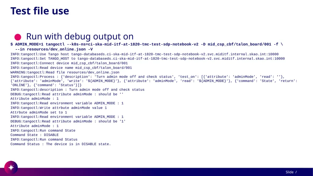 Command line utility to view and test Tango - slide 32 of 37
