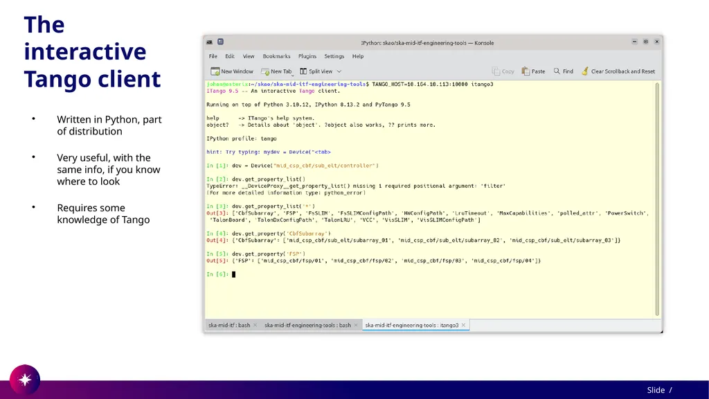 Command line utility to view and test Tango - slide 5 of 37