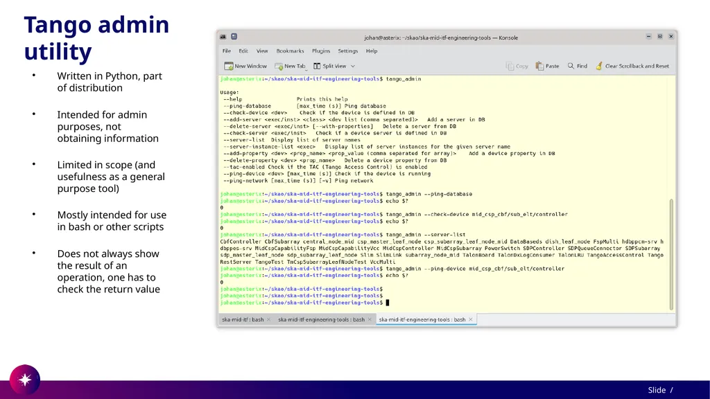 Command line utility to view and test Tango - slide 6 of 37