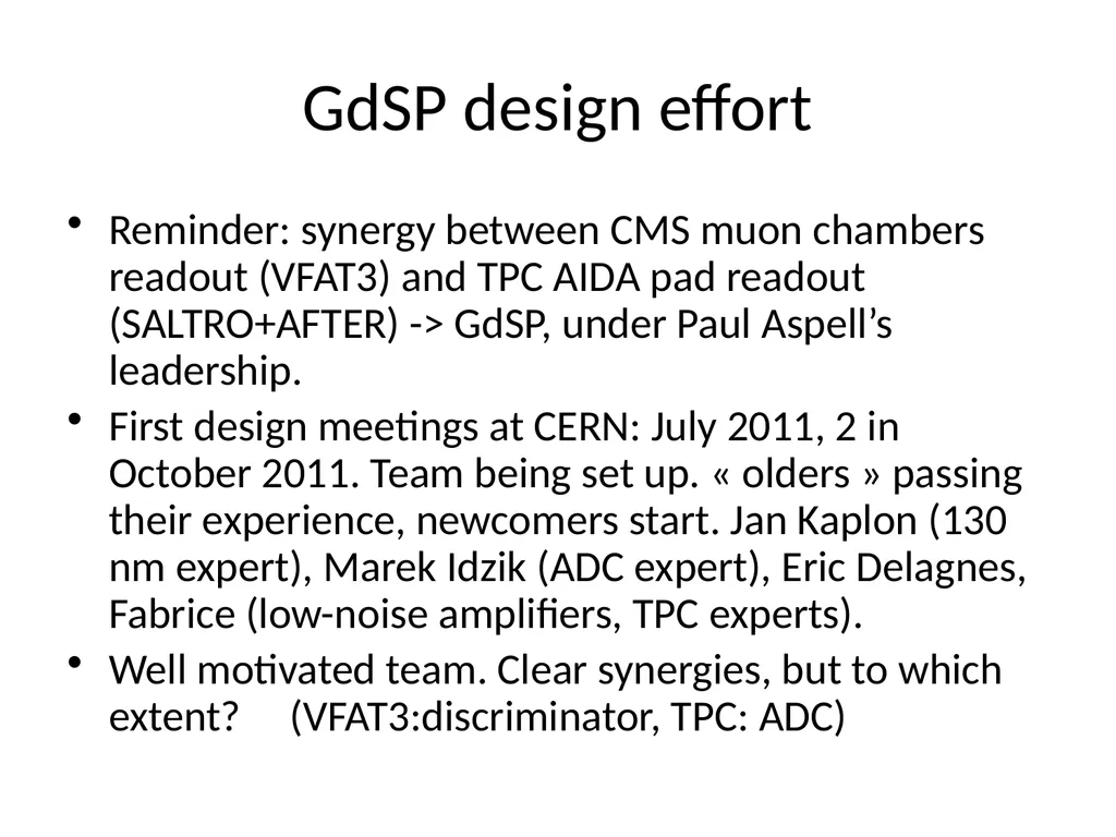 TPC electronics design - GdSP Status GdSP design - slide 2 of 4