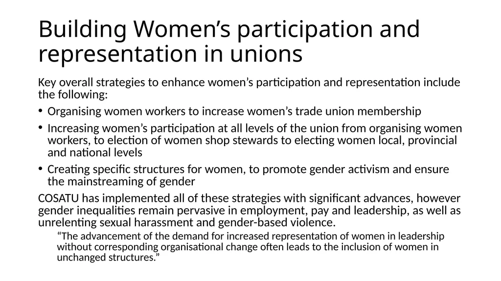 COSATU 35 year Gender Review PRESENTATION FOR - slide 45 of 47
