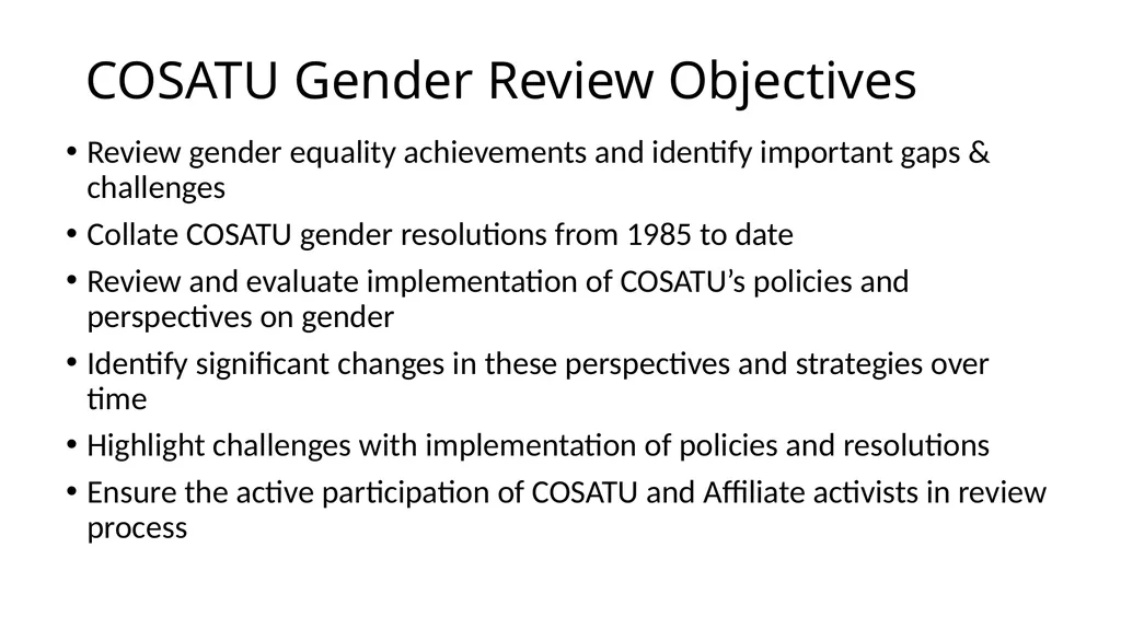 COSATU 35 year Gender Review PRESENTATION FOR - slide 3 of 47