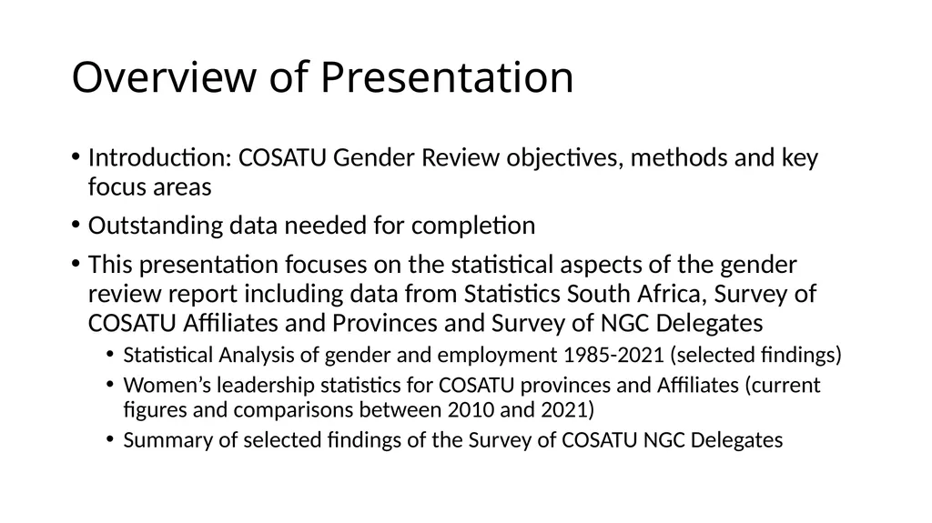 COSATU 35 year Gender Review PRESENTATION FOR - slide 2 of 47