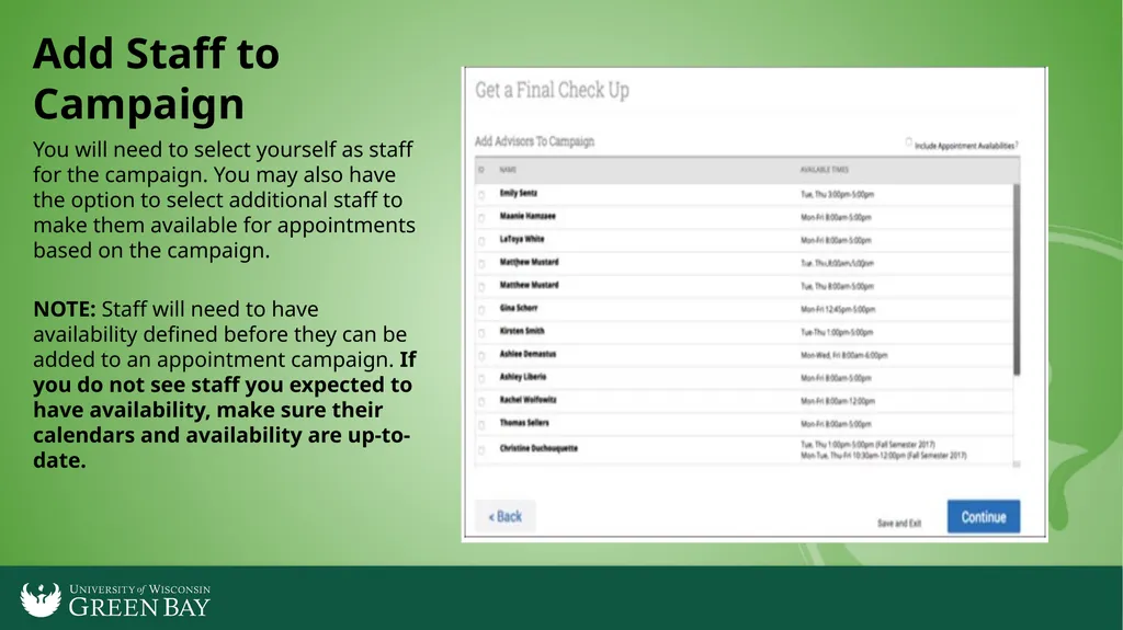 Launching an Appointment Campaign in Navigate To - slide 6 of 8