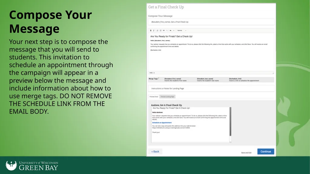 Launching an Appointment Campaign in Navigate To - slide 7 of 8