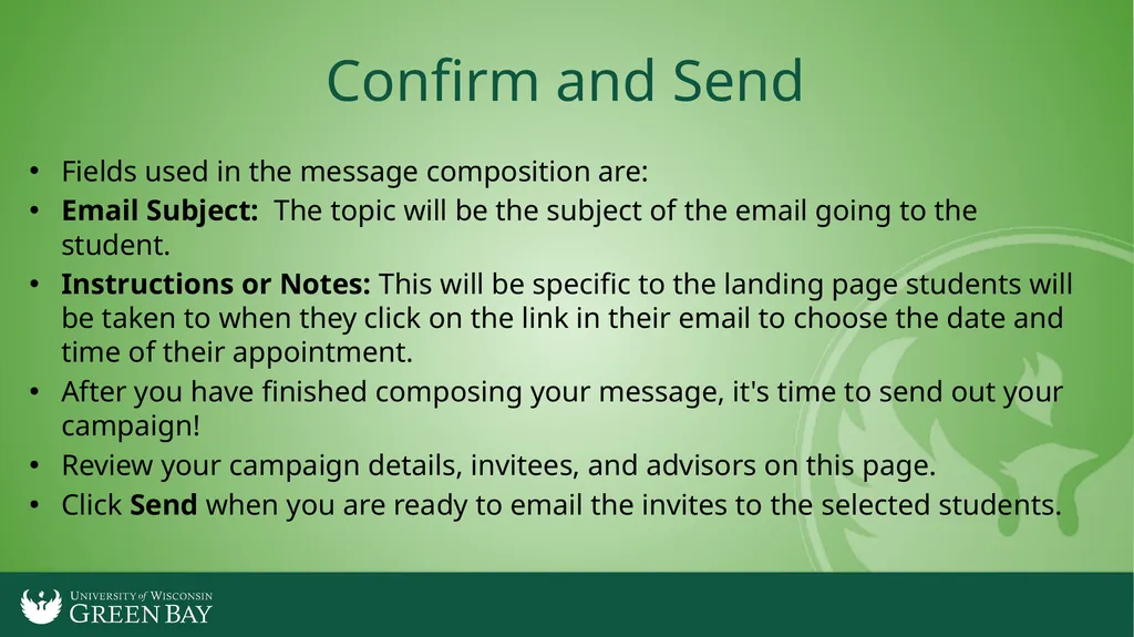 Launching an Appointment Campaign in Navigate To - slide 8 of 8