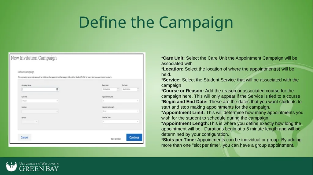 Launching an Appointment Campaign in Navigate To - slide 4 of 8