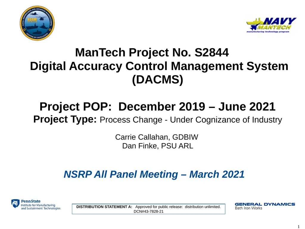 ManTech Project No. S2844 Digital Accuracy Control - slide 1 of 15