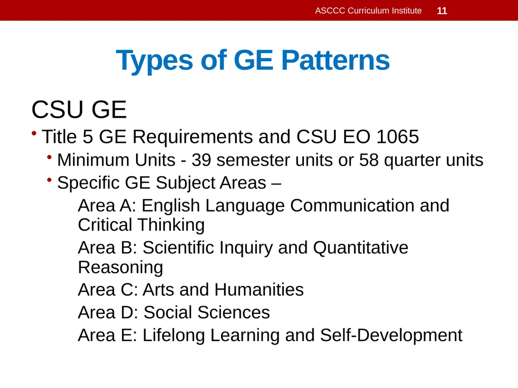 General Education Basics ASCCC Curriculum - slide 11 of 29