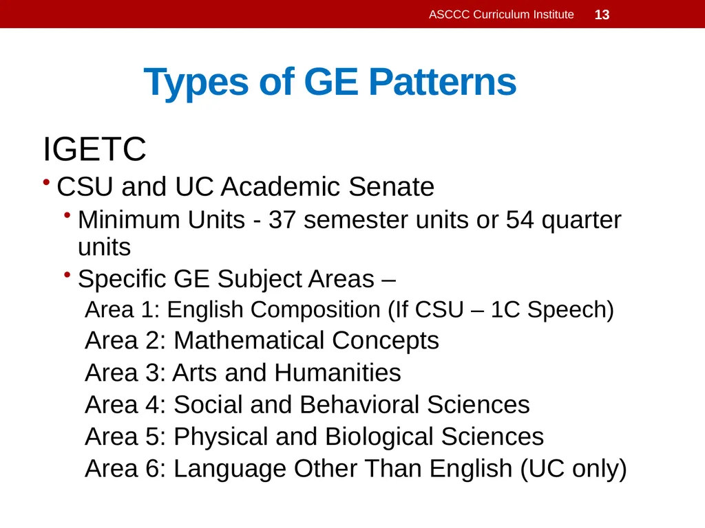 General Education Basics ASCCC Curriculum - slide 13 of 29