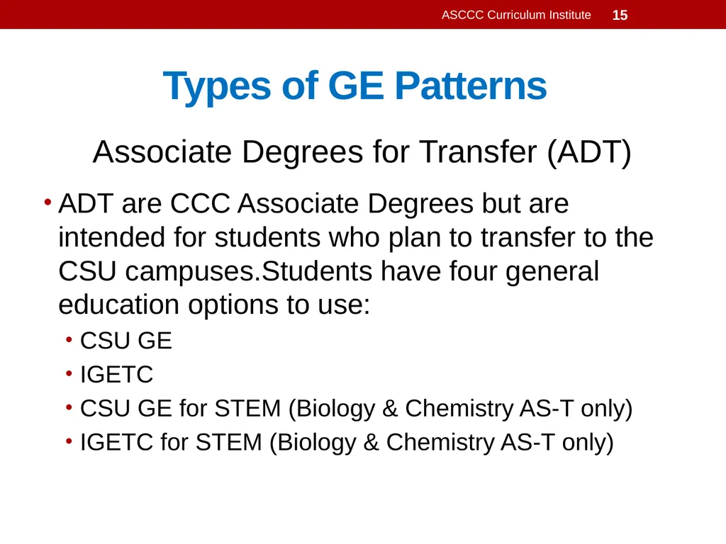General Education Basics ASCCC Curriculum - slide 15 of 29