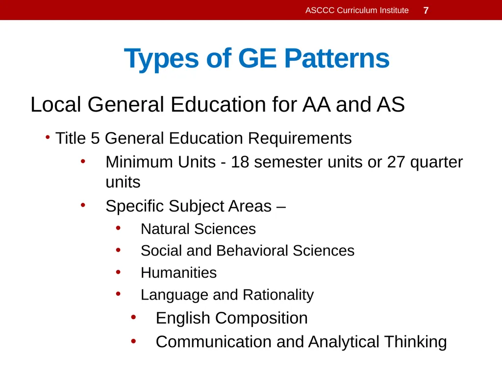 General Education Basics ASCCC Curriculum - slide 7 of 29