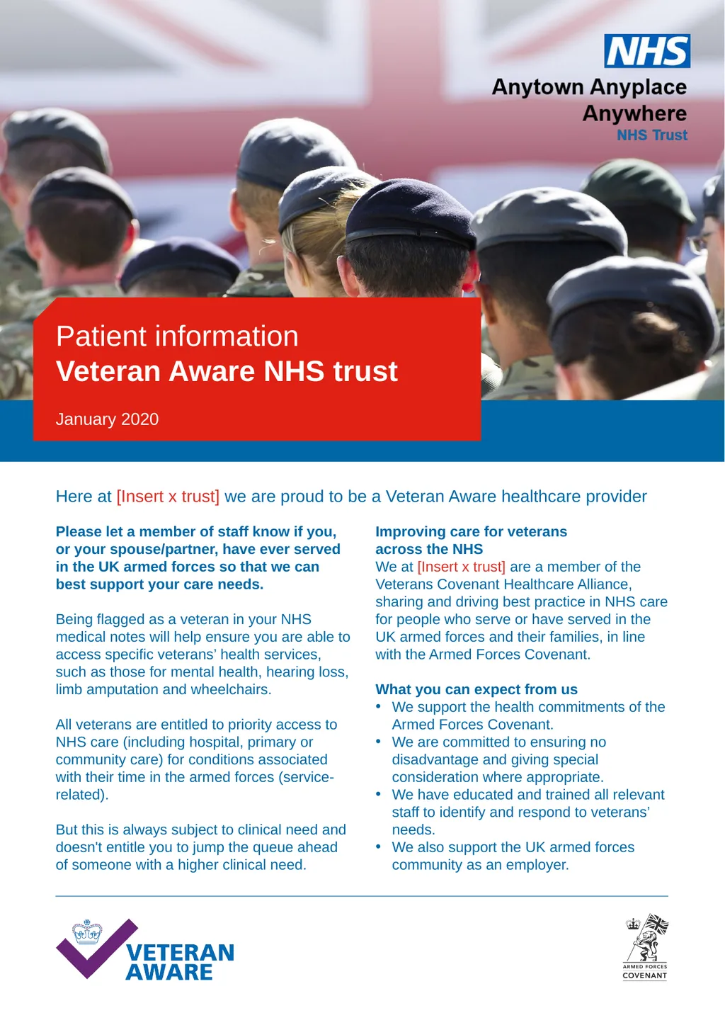 Patient information Veteran Aware NHS trust - slide 1 of 2