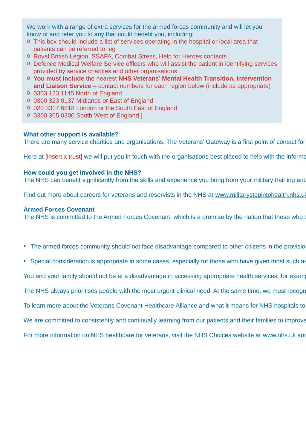 Patient information Veteran Aware NHS trust - slide 2 of 2