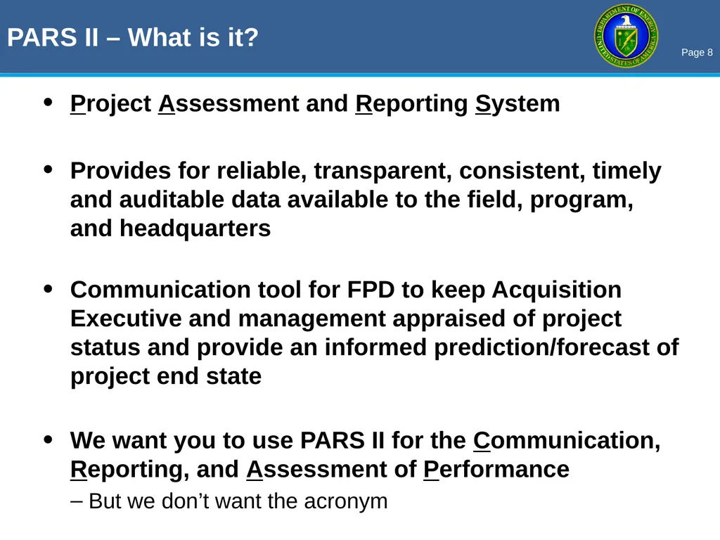 THE OECM PARS II / EVM ROADSHOW Enhancing Earned - slide 8 of 34