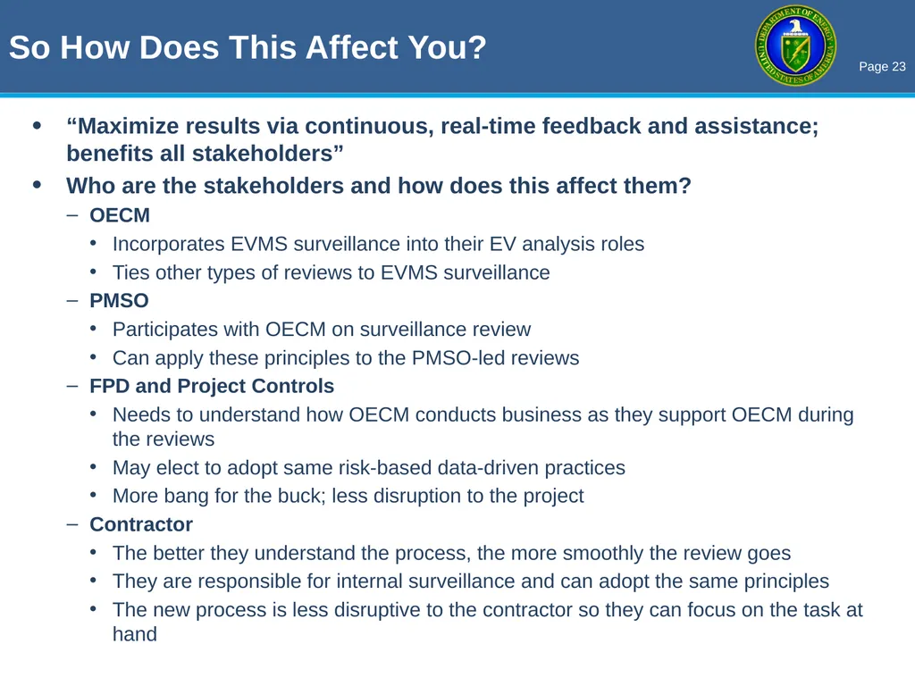 THE OECM PARS II / EVM ROADSHOW Enhancing Earned - slide 23 of 34