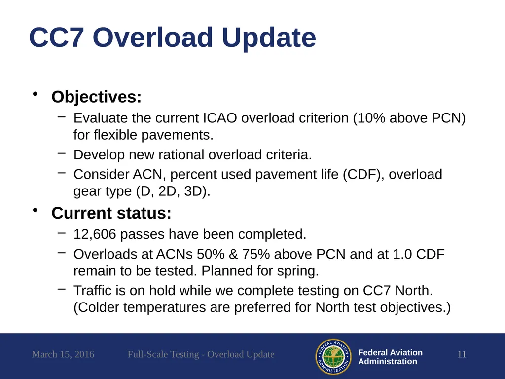Full-Scale Testing Overload Update REDAC - slide 11 of 28