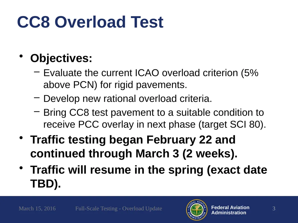 Full-Scale Testing Overload Update REDAC - slide 3 of 28