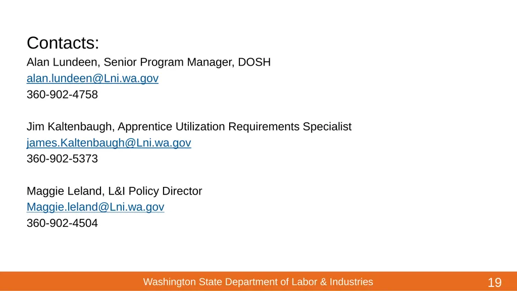 ESHB 1817/RCW 49.80 High Hazard Facilities - - slide 19 of 19