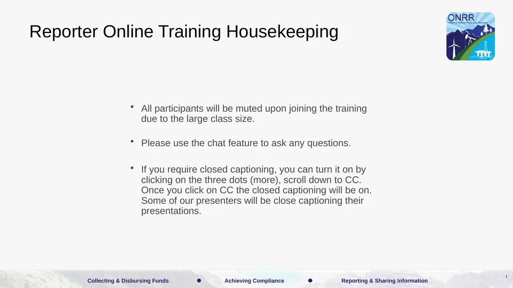 Reporter Online Training Housekeeping All - slide 1 of 21