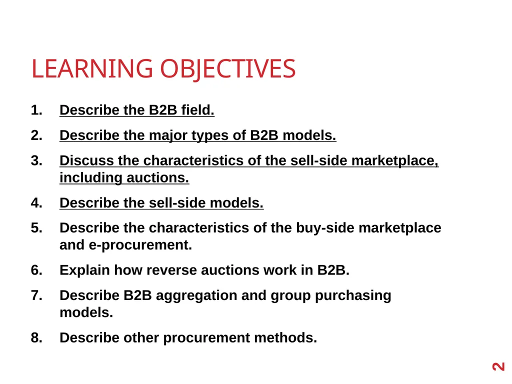 B2B E-Commerce Chapter 2 Learning Objectives - slide 2 of 29