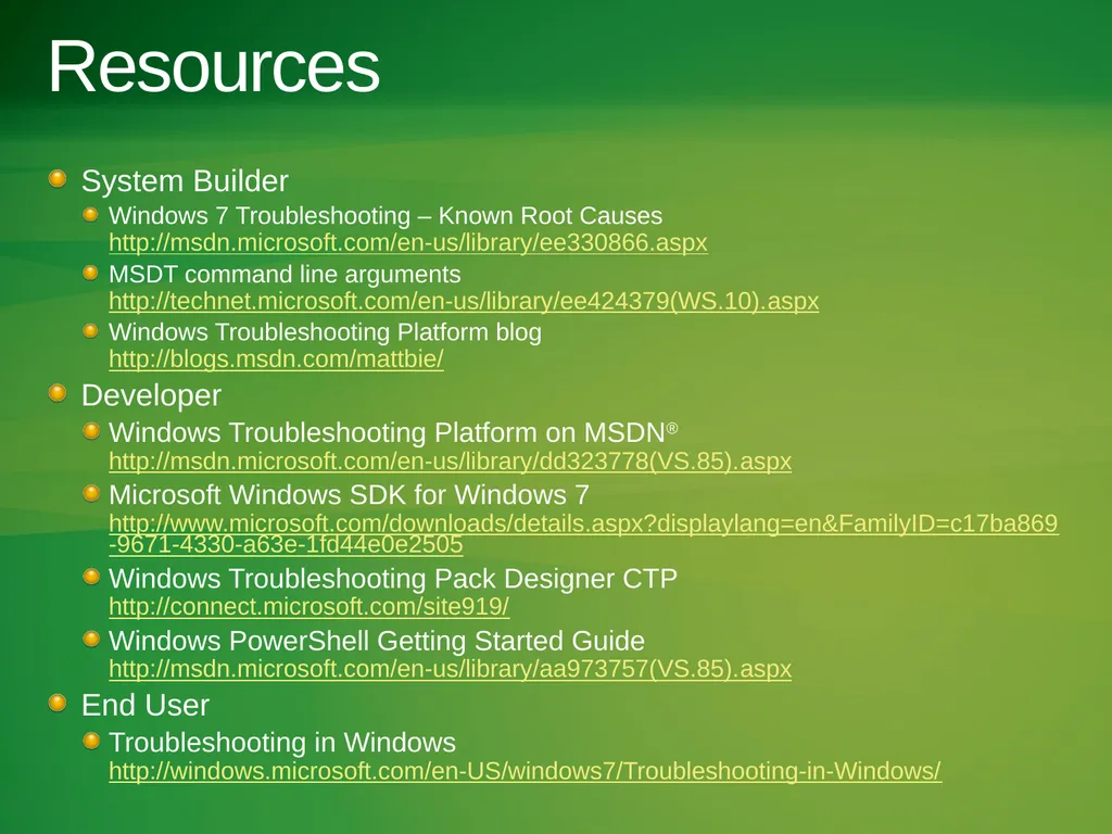 Windows Troubleshooting Platform Matt Bielman Lead - slide 15 of 16