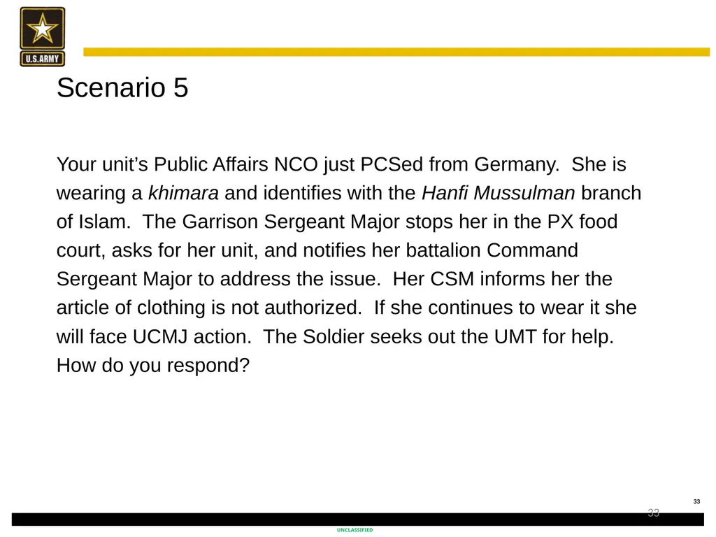 Religious Accommodation in the Army: Advising the - slide 33 of 36