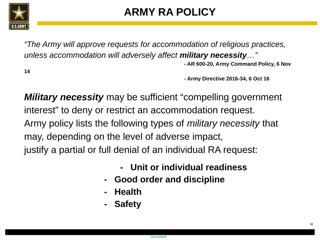 Religious Accommodation in the Army: Advising the - slide 12 of 36
