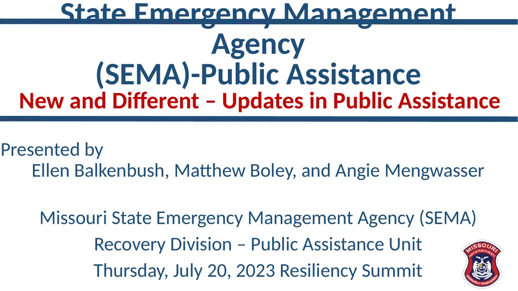 New and Different – Updates in Public Assistance - slide 1 of 33