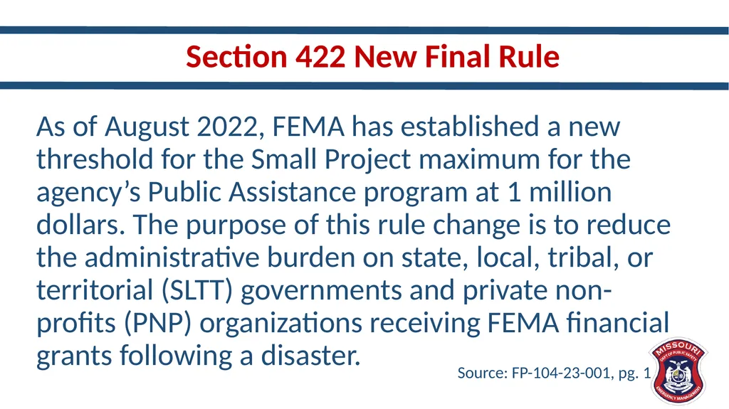 New and Different – Updates in Public Assistance - slide 9 of 33