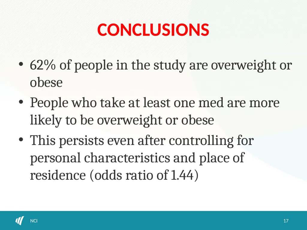 Psychotropic medication use and obesity among IDD - slide 17 of 18