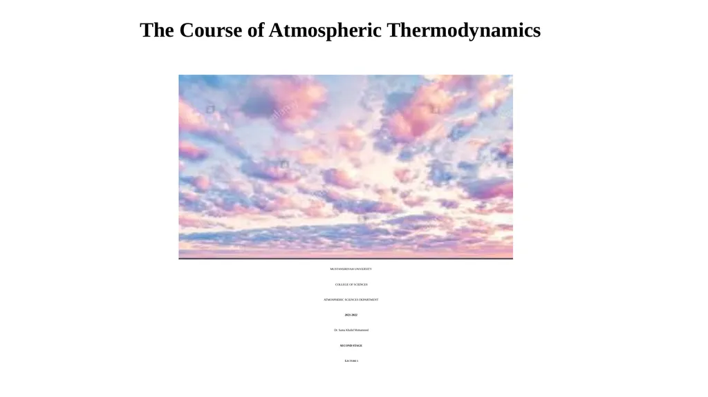 The Course of Atmospheric Thermodynamics - slide 1 of 27