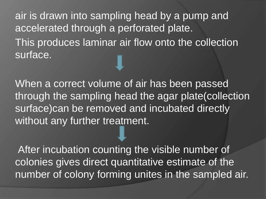 Microbial analysis of air There are two methods of - slide 6 of 19