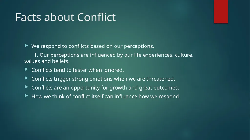 Conflict Resolution Objectives Learn the basics - slide 4 of 30